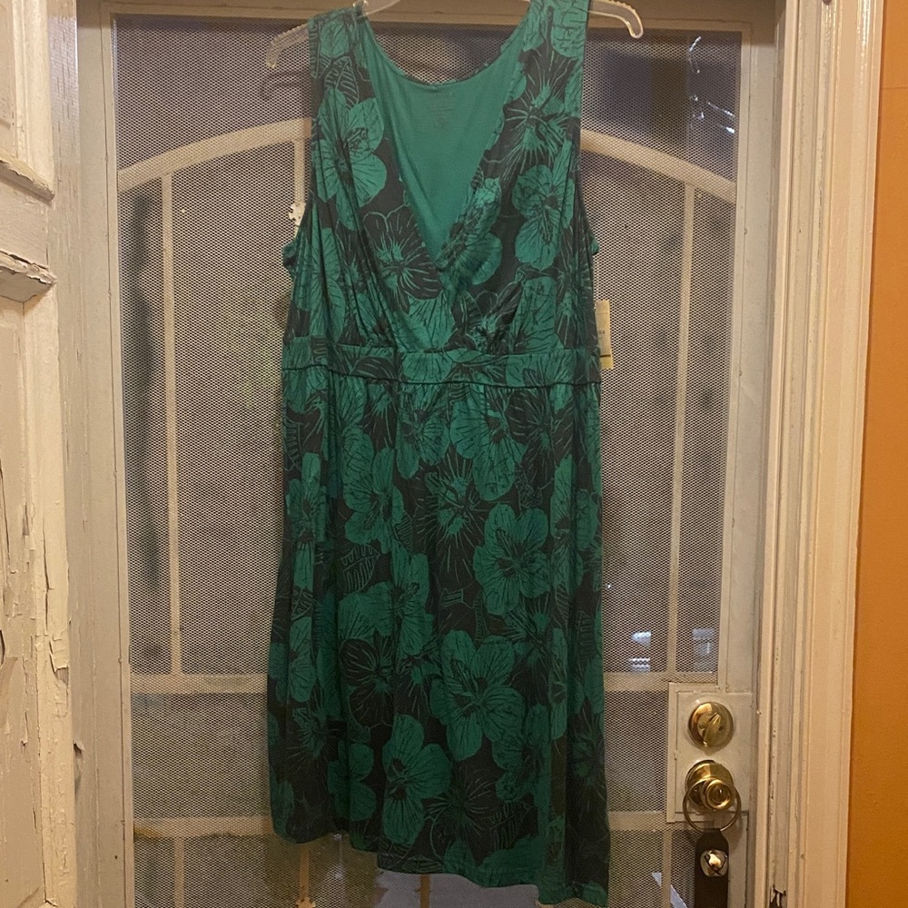 Sonoma Green and Black Floral Midi Dress